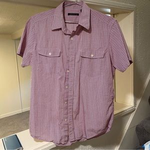 Theory Mens Short Sleeve Button Up Plaid Shirt Size Medium Red Casual Designer